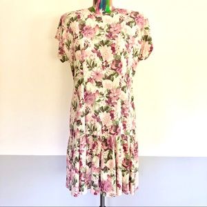 👛VINTAGE 80s Pink Floral Swing Dress